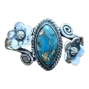 Anillo para mujer Boutique con incrustaciones de flores turquesa enchapado en plata talla 8 🐟 - Imagen 1 de 6