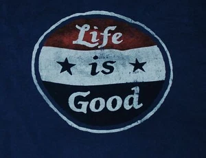Large NWT Men's Life is Good Sphere Americana Blue LS Pullover Hoodie Sweatshirt - Picture 1 of 7
