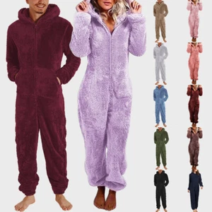 Men Women 1Onesie Fleece Jumpsuit Teddy Bear Hooded All In One Dressing Gown PJs - Picture 1 of 86