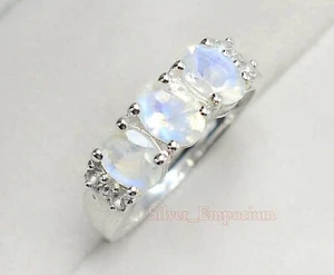 Anillo de tres piedras preciosas arco iris natural de plata esterlina 925 7x5 mm - Imagen 1 de 6