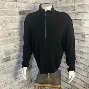 Zegna Sport Full Zip 100% Wool Cardigan Mens L Black Italy Ermenegildo Zegna - Picture 1 of 19
