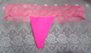 Vtg Women's PINK VICTORIA'S SECRET Panties Extra Low Rise Thong HOT PINK LACE L - Picture 1 of 5