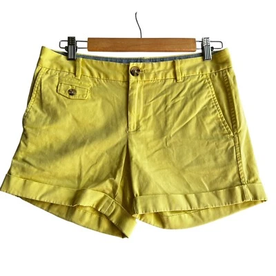 Banana Republic Yellow Cuffed Chino Shorts Casual Preppy Size 2 Cotton Blend - Image 1 of 4