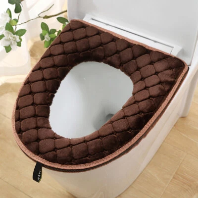 Almohadilla de cubierta de asiento de inodoro de baño de invierno con cremallera lavable almohadilla de cubierta de asiento suave Foto 1 de 4