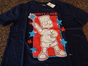 Bart Simpson Party in the USA Patriotic Blue SS T-Shirt YOUTH Large Simpsons New - Picture 1 of 6