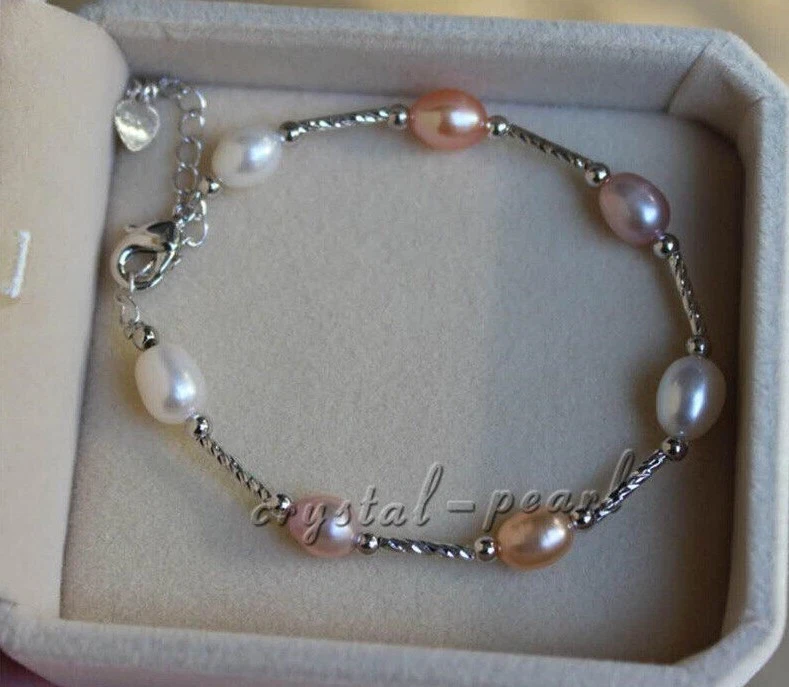 Brazalete de perlas 7,5-8" 7-8 mm AAA Mar del Sur blanco ROSA PÚRPURA 14K  Foto 1 de 2