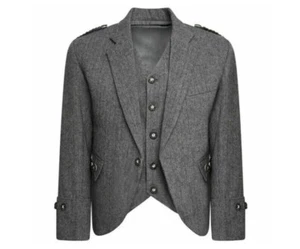 Grey Tweed Argyle kilt jacket with waistcoat wedding Kilt Jacket for men - Picture 1 of 3