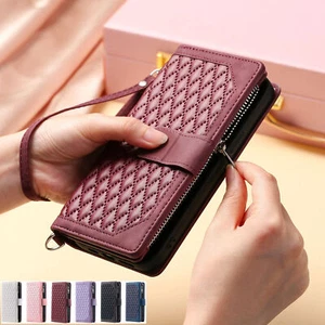 Grid Leather Card Wallet Phone Case For OnePlus 9 10 11 Pro Nord 2T ACE N30 11R - Picture 1 of 18