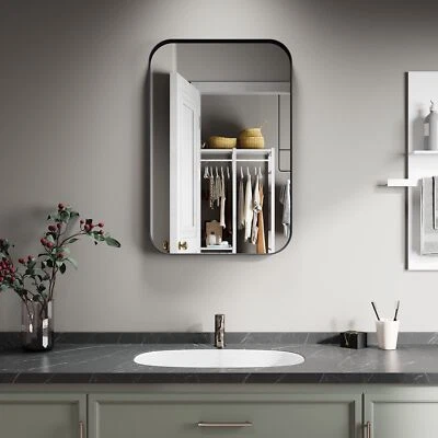 Bathroom Wall Mirror 40" x 30" Rounded Corner Rectangle Vanity Mirror Black - Image 1 of 4