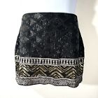 Express Sequin mini Skirt Size L Black With Gold And Silver Border Y2K Metallic