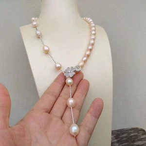 26'' Dainty Pretty Natural 10x12mm South Sea Pink Real Pearl Necklace 14K Gold P - Picture 1 of 8