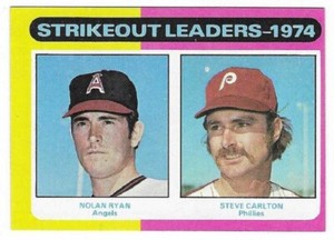 STRIKEOUT LEADERS 1975 Topps Baseball # 312 NOLAN RYAN / STEVE CARLTON Ex Plus