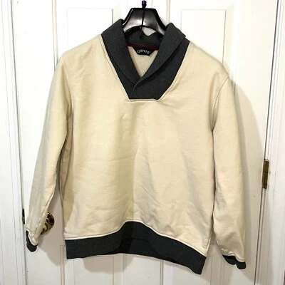 ORVIS Mens Pullover Sweatshirt Sz M Ivory Gray Shawl Collar Long Sleeve Cotton - Image 1 of 4