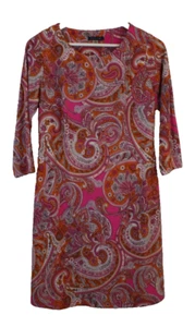 Tommy Hilfiger Dress Womens 8 Pink Paisley Stretch Wedding Cocktail Career Work - Picture 1 of 14
