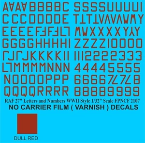 RAF 27" LETRAS NÚMEROS tobogán acuático transferencias calcomanías FPNCF-2107 ROJO OPACO 1/32 - Imagen 1 de 3