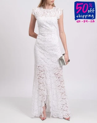 RRP€540 RACHEL ZOE Lace Trumpet Wedding Dress Size US 8 / M Open Back Cap Sleeve - Image 1 of 4