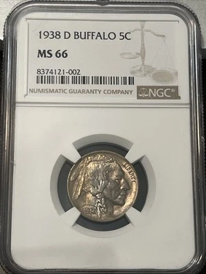 1938 DD - Double Die - MINT MARK ERROR & NGC ERROR NGC 66 Buffalo Nickel - Image 1 of 4