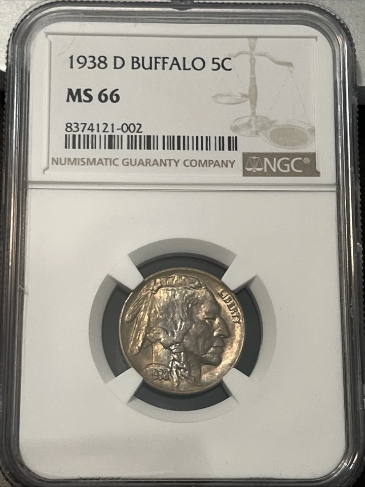 1938 DD - Double Die - MINT MARK ERROR & NGC ERROR NGC 66 Buffalo Nickel - Image 1 of 4