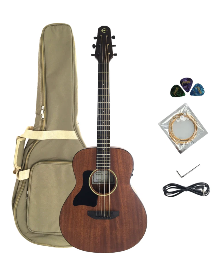 Caraya Left-Handed 3/4 Traveller Solid Mahogany Built-In Tuner & pickup Acoustic - Image 1 of 4