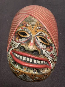 Carved And PaintedTribal Mask Mopa Mopa Wood Wall Art Slanted Face - Picture 1 of 7