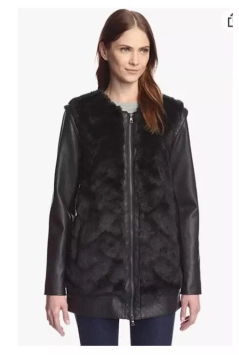 Sam Edelman искусственного меха искусственной кожи Куртка Пальто жилет черный размер средний молнии - Изображение 1 из 4