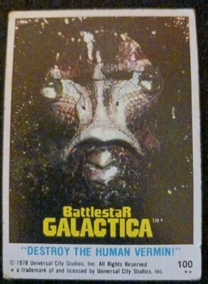 Tarjeta Topps Battlestar Galactica 1978 #100 "¡Destruye las alimañas humanas!" Excelente estado Foto 1 de 2