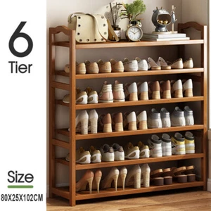 4/5/6 TIERS BAMBOO SHOE RACK FOOTWEAR ORGANISER WOODEN STORAGE SHELVES STAND NEW - Picture 1 of 20