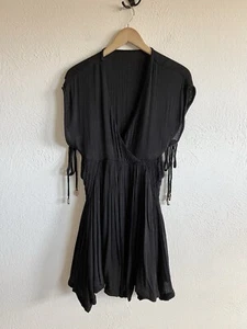 Free People New W/Tag ($88) Black Gauze Mini Dress Cut Out Side Ties Sz Small - Picture 1 of 8