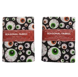 Halloween Cotton Fabric 2 Precut Yards Eyeballs Black White David Textiles New - Picture 1 of 7