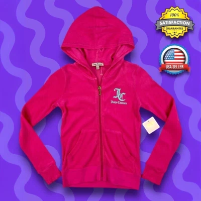 Juicy Couture Girls Pink Full Zip Hooded Jacket Size 8 Black Label Terry NWT - Image 1 of 4
