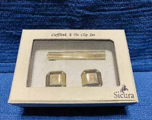 Sicura Gold Tone Rhinestone CuffLink & Tie Bar Set EUC - Picture 1 of 5