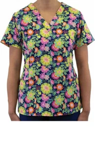 Maevn Women’s Print Scrub Top 1767-ANTQ Antique Floral V-Neck Sizes XS to 3XL - Picture 1 of 2