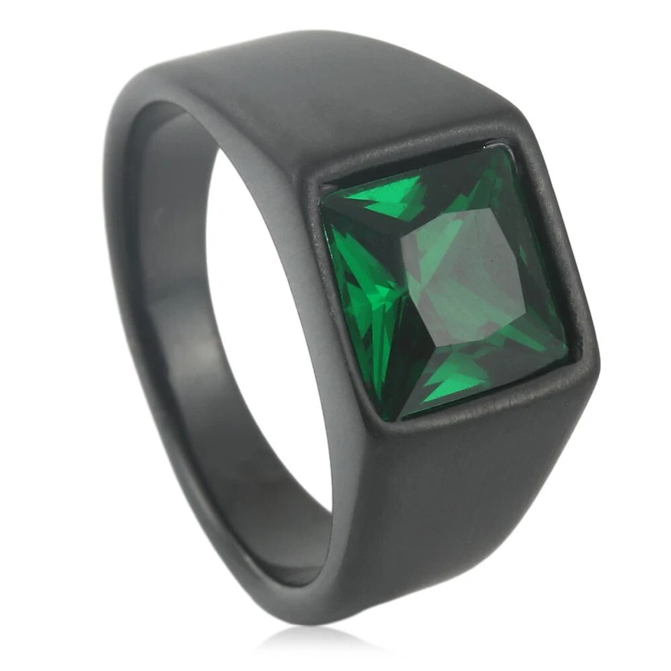 Hombres Mujeres Corte Cuadrado Piedra Sello Anillo Acero Inoxidable Cóctel Declaración Regalo Foto 1 de 4