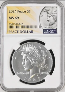 :2024-P PHILADELPHIA PEACE SILVER DOLLAR NEAR PERFECT NGC MS69 BLAST WHITE R2 - Picture 1 of 2