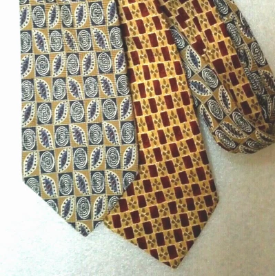 Lote de 2 corbatas Joseph Abboud para hombre color caqui tostado con azul borgoña 4" de ancho Foto 1 de 2