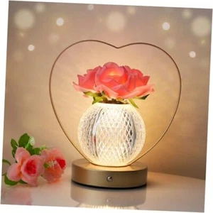Rose Flower Lamp Portable Crystal Ball Table Lamp,Rechargeable Cordless Touch  - Picture 1 of 7