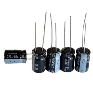 220uF 50V Nichicon Kondensator 105 C Elektrolytisch Low ESR 10mm x 16mm 5er Pack - Bild 1 von 6