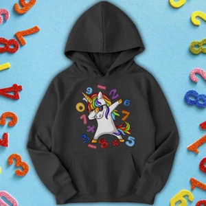 Boys and Girls Dabbing Unicorn Math Number Day Ideas Jumper Hoody for Kids #ND - Picture 1 of 31