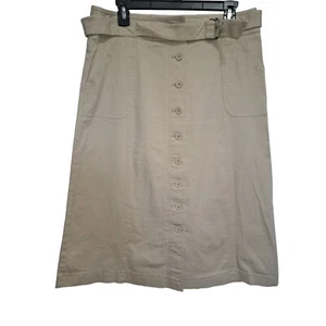 Croft Barrow 12 Camp Skirt Midi Stretch Khaki Button Cotton Pocket Modest A - Picture 1 of 4