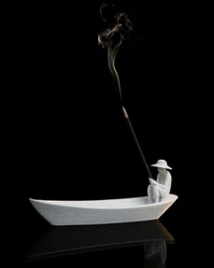 Boat Man Incense Holder – Creative Fishing Design Aromatherapy Burner – Modern - Picture 1 of 9