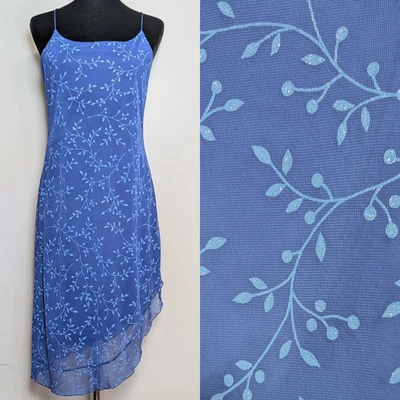 Vtg 90s y2k blue strappy sparkle midi dress fairycore flutter hem sz L w stretch - Image 1 of 4