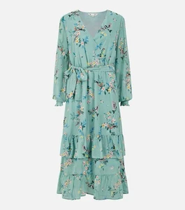 Yumi Green Floral Bird Print Chiffon Midi Wrap Dress Size 12 bnwt Wedding - Picture 1 of 7