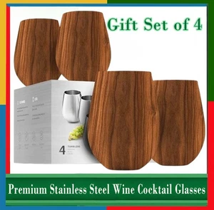 Premium Stainless Steel Wine Cocktail Glasses Gift Set of 4  Free UK Postage  - Picture 1 of 9