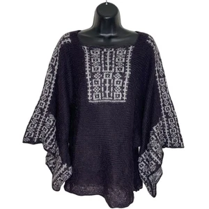 Wooden Ships Sweater Poncho Womens M/L Purple Mohair Wool Dolman Aztec Boho - Picture 1 of 12