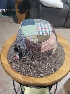 Hanna Hats Patchwork Tweed Walking Hat Wool Handcrafted Donegal Ireland Sz L - Picture 1 of 6