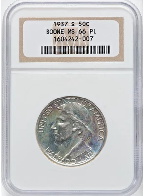 Medio dólar conmemorativo de plata 50C Daniel Boone 1937-S MS-66 PL Foto 1 de 4