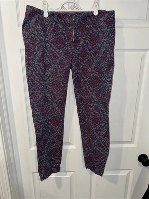 Cabi Pants Womens 8 Blue Pink Gray Floral Tapered Fit Boho Artsy Cotton Stretch - Image 1 of 3