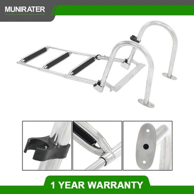 Escaleras plegables de 3 peldaños de acero inoxidable con bote escalón extra ancho hecho amarina Foto 1 de 4