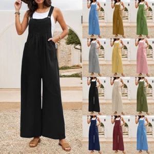 Womens Strappy Loose Baggy Jumpsuit Playsuit Oversized Summer Wide Leg Dungarees - Picture 1 of 35