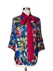 F.R.S For Restless Sleepers floral-print Top Neck Tie Bow Ruffle Sleeve Blue S